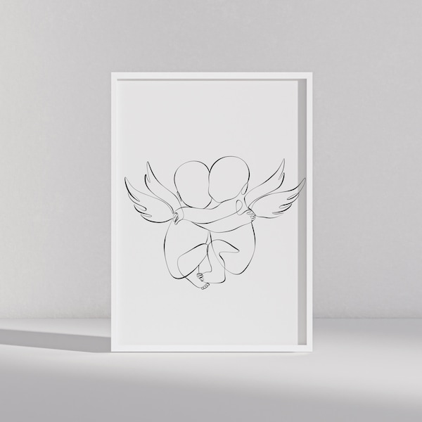 Miscarriage Twin Angel Baby Print | Memorial Twins Digital Download | Stillborn Twins Angel Baby Sleeping Baby | Printable Art | Memorial