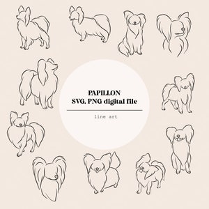 Papillon Hund Welpe Line Art | Hundewelpen Zeichnung | Papillon Hund Zeichnung | Laserschneiden Sofort Download | SVG- und PNG-Datei