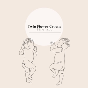 Baby Twin Flower Crown Line Art | Newborn Line Drawing Digital File | Scale 1:1 Laser Cutting File | SVG, PNG, Ai