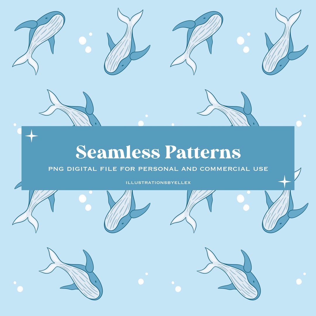 Whale Seamless Pattern Under the Sea Whales Pattern Digital File ...