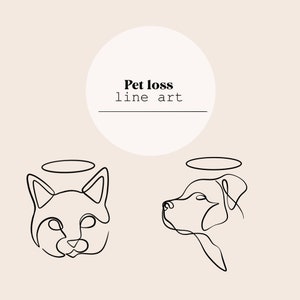 Pet Loss Line art | Angel Dog, Angel Cat | SVG, PNG, Ai