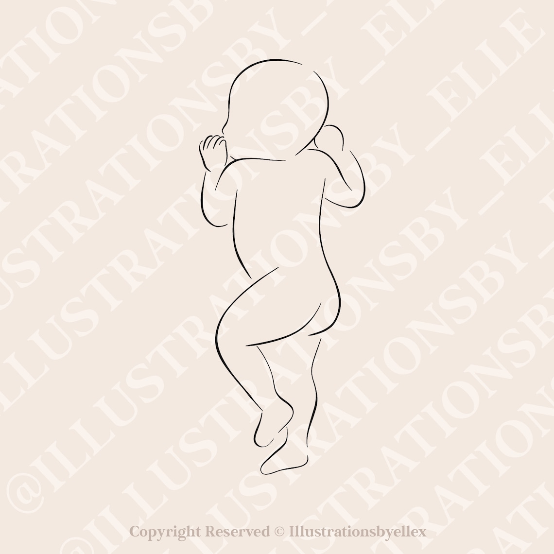 Baby Line Drawing 3 | Newborn Line Drawing Digital File | Scale 1:1 ...