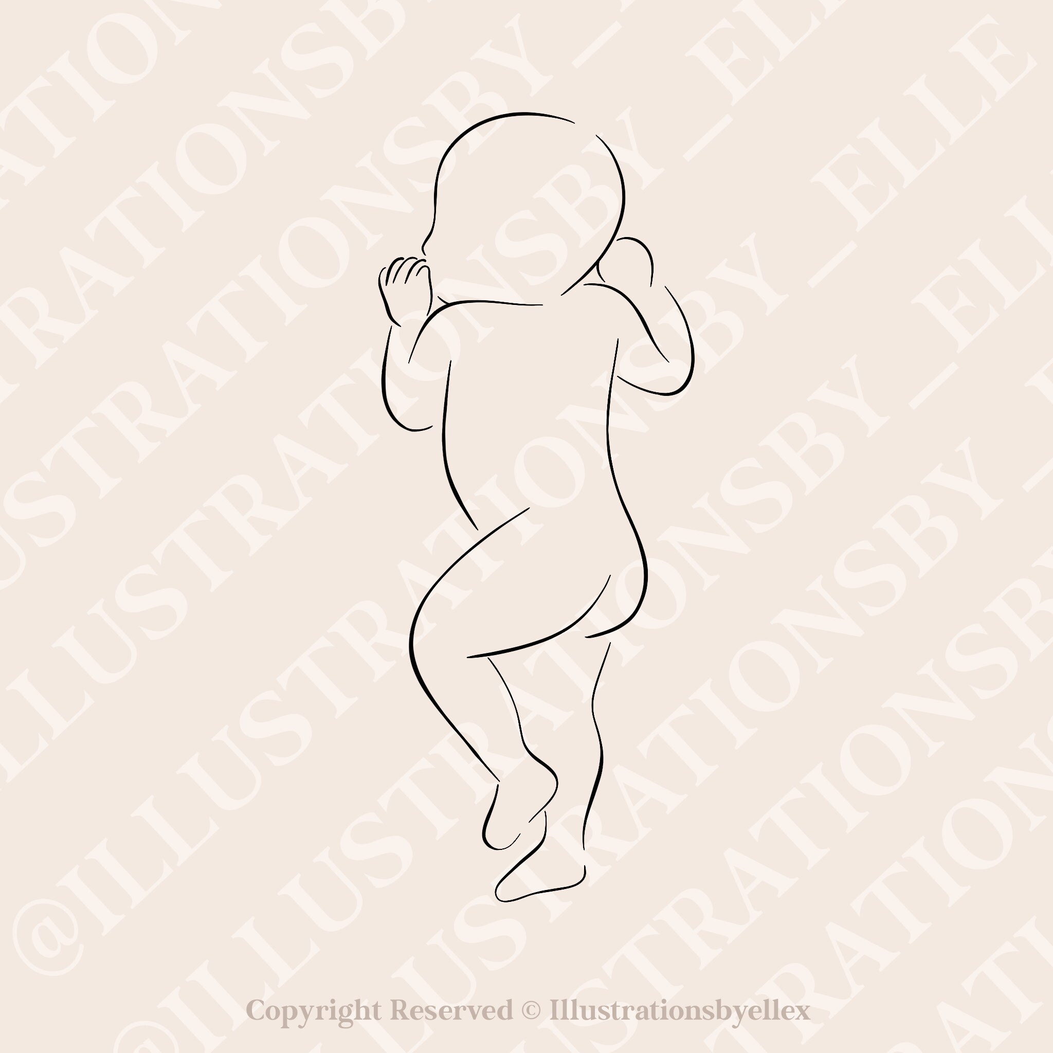 Baby Line Drawing 3 | Newborn Line Drawing Digital File | Scale 1:1 ...