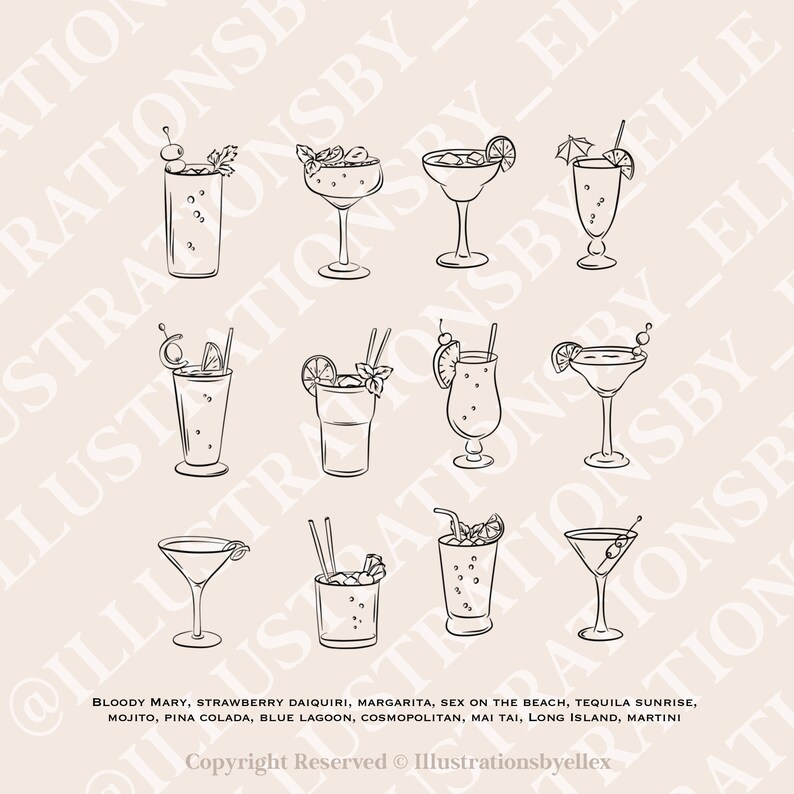 Mocktail Line Cocktail SVG Line Art | Wine and Beer Line Drawing | Mocktail Line ...