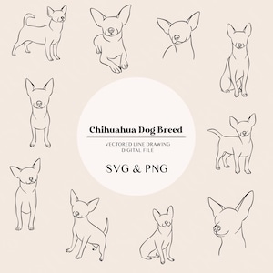 Chihuahua Hund Linie Kunst | Hundewelpen Zeichnung | Chihuahua Hund Strichzeichnung | Laserschneiden Sofort Download | SVG- und PNG-Datei