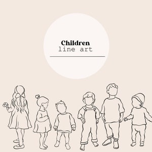 Kinder Line Art | Tochter Sohn Junge Mädchen Zwillinge Linie Zeichnung | Digitaler Download | Laser-Cutting-Datei | SVG, PNG, Ai