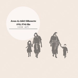Silueta de Jesús y Niño / Jesucristo y Niño Niña Dibujo / Línea Archivo Digital / Corte Láser Descarga Instantánea / 2 SVG, 2 archivos PNG