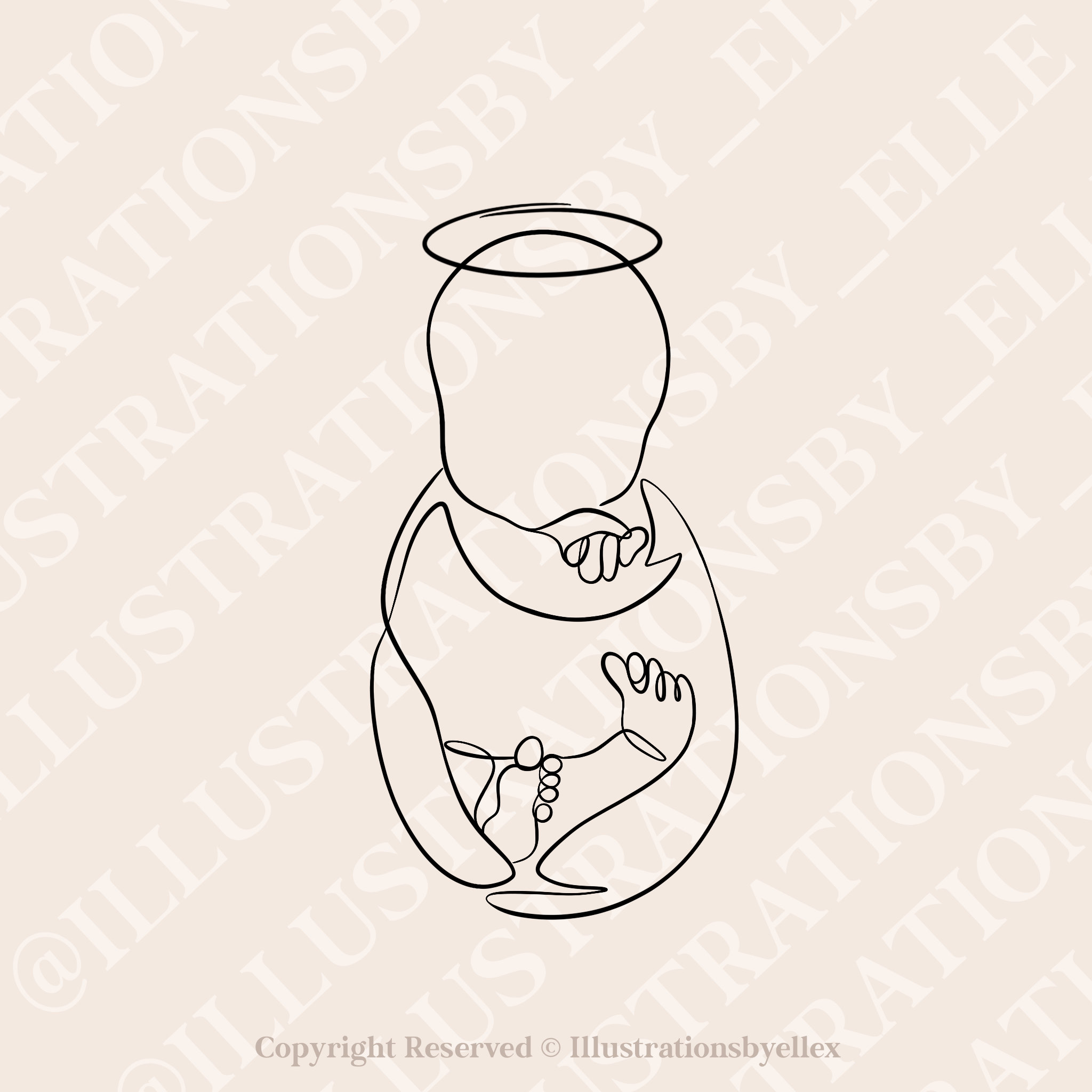Line Art Engel Baby | Baby Fehlgeburt Linie Zeichnung | Gedenk-Digital ...