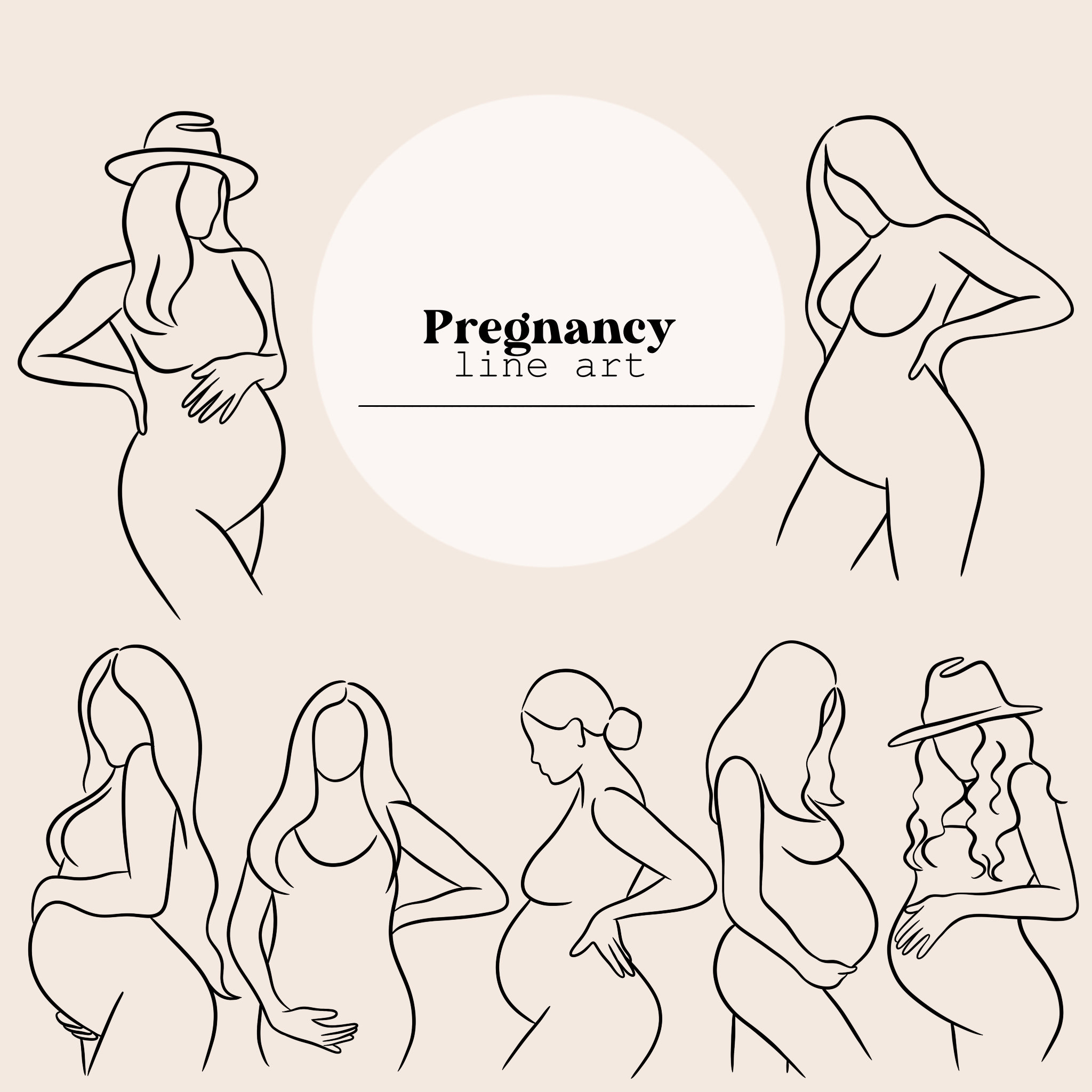 Gynecology and pregnancy linear vector seamless pattern. Obstetrics and  childbirth decorative outline background. Pregnant woman, unborn baby and  medical equipment line art illustrations. Stock Vector