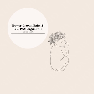 Dibujo de arte de 2 líneas de corona de flores para bebé, Archivo digital de dibujo de línea de recién nacido, Póster de nacimiento a escala 1:1, Archivo de corte láser, Archivos SVG, PNG