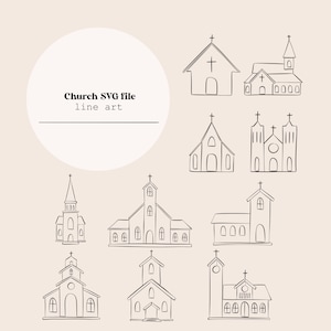 Kościół SVG Line Art | Religia Rysunek liniowy | Chrystusowy plik cyfrowy | Cięcie laserowe Natychmiastowe pobieranie | Plik SVG