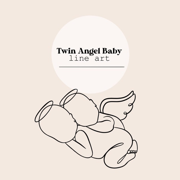 Twin Angel Baby Line Art | Twins Angel Wings Line Drawing | Memorial Baby | Baby Loss | Miscarriage Stillborn Baby | SVG, PNG, Ai File