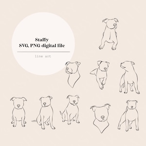 Staffy Dog Puppy Line Art | Dog Puppies Line Drawing | English Staffy dog Line Drawing | Laser Cutting Instant Download | SVG & PNG file