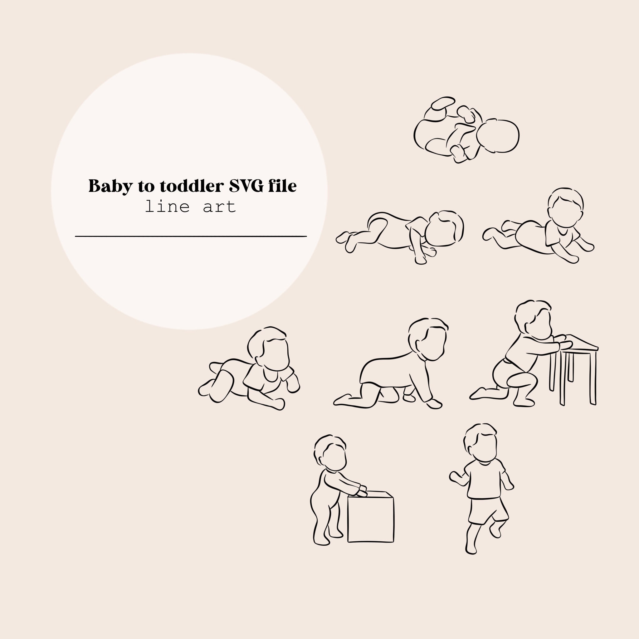 Baby To Toddler Line Drawing Art| Child, Baby, Newborn Toddler, Line Drawing| Laser Cutting File | Baby Toddler SVG file