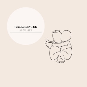 Twin Loss Angel Baby Linie Kunst | Zwillings Engel Flügel Zeichnung | Neugeborenen Maßstab 1:1 Baby | Babykunst | Digitaler Download Baby | SVG-Datei