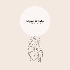 ママと赤ちゃんの線画 | 母と子の線画 | 線画デジタルファイル | レーザーカットの即時ダウンロード | SVG、PNG、Ai ファイル