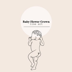 Baby Flower Crown Line Art | Newborn Line Drawing Digital File | Scale 1:1 Laser Cutting File | SVG, PNG, Ai