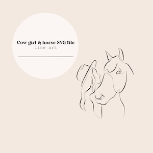 CowGirl i Horse Line Art | Rysunek liniowy Cowgirl Horses | Cyfrowy plik linii miłośnika koni | Natychmiastowe pobieranie cięcia laserowego | Plik SVG