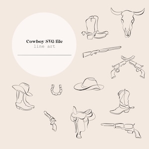 Cowboy Line Art | Cowgirl cowboy hat Line Drawing | Cowboy boots| Saloon Line Digital File | Horse Laser Cutting Instant Download | SVG file