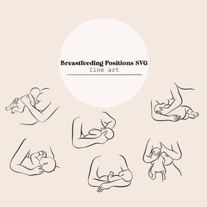 Breastfeeding Positions SVG | Nursing Mother Line Art | Nursing Postions Line Drawing | Midwife | obgyn SVG & PNG Files