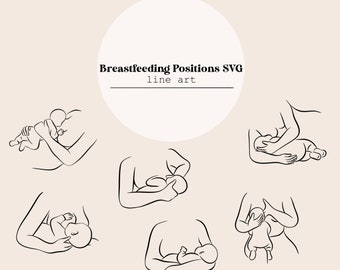 Borstvoedingsposities SVG | Lijntekeningen voor moeder die borstvoeding geven | Lijntekening verpleegposten | Verloskundige | obgyn SVG- en png-bestanden