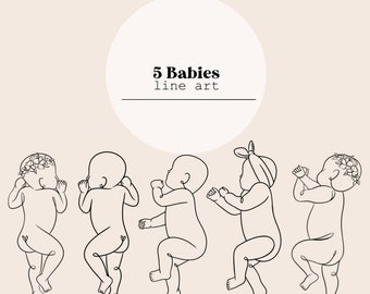 Baby Line Drawing SVG file 5 | Newborn Babies Line Drawing Digital File | Baby Scale 1:1 Laser Cutting File | SVG, PNG, Ai