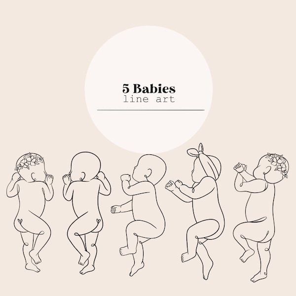 Baby Line Drawing SVG file 5 | Newborn Babies Line Drawing Digital File | Baby Scale 1:1 Laser Cutting File | SVG, PNG, Ai