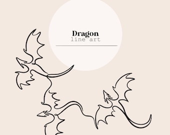 Drachen Line Art | Drachen Linie Zeichnung | Linie Digitale Datei | Laserschneiden Sofort Download | SVG, PNG, Ai-Datei