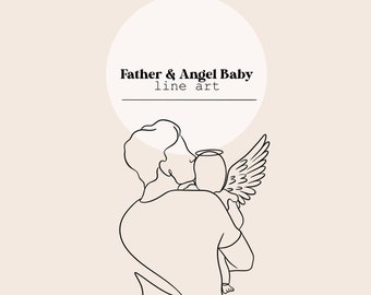 Father Angel Baby Line Art | Child Miscarriage Line Drawing | Memorial Digital File | Laser Cutting Instant Download | SVG, PNG, Ai file