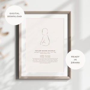 Baby Geburt Poster | Geburtsdruck Baby | Neugeborene Baby Geburt Details | Moderne benutzerdefinierte Baby Line Art