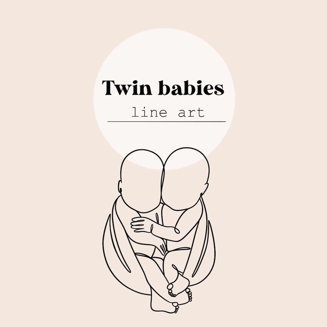 Twin Babies Line Art Children, Baby, Newborn Digital File Instant