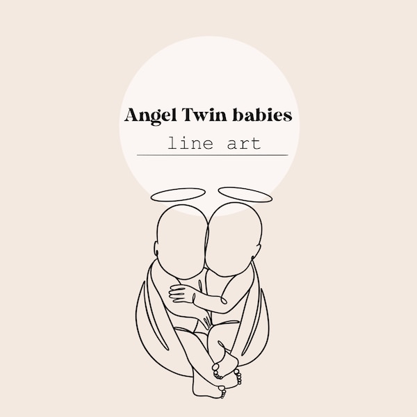 Angel Twin Babies Line Art | Baby Child Loss | Digital Download File | Baby Memorial File Laser Cutting | SVG, PNG, Ai