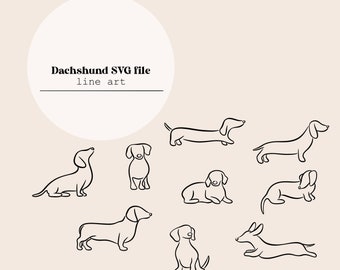 Dackel Welpe Hund Line Art | Hundewelpen Zeichnung | Wurst Hund Linie Digitale Datei | Laserschneiden Sofort Download | SVG-Datei