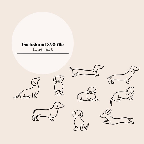 Dachshund Puppy Dog Line Art | Dog Puppies Line Drawing | Sausage dog Line Digital File | Laser Cutting Instant Download | SVG file