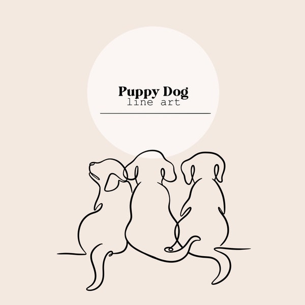 Puppy Dog Line Art | Dog Puppies Line Drawing | Line Digital File | Laser Cutting Instant Download | SVG, PNG, Ai file