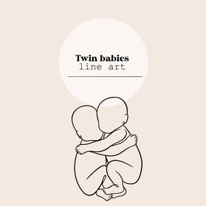 Tweelingbaby's lijntekeningen | Tweelingen lijntekening | Schaal voor pasgeborenen 1:1 Baby | Baby lijntekeningen | Digitale download Baby | SVG, PNG, Ai-bestand