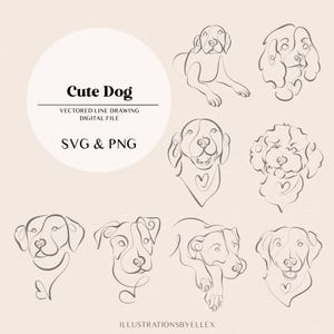 Dog Line Art | Dogs Puppies Line Drawing | Cute Dogs Line Digital File | Laser Cutting Instant Download | SVG & PNG file