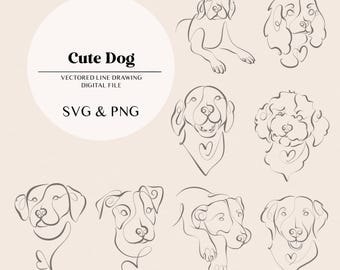 Hundlinjeteckningar | Hundvalpar linjeteckningar | Söta hundar linje digital fil | Laserskärning direkt nedladdning | SVG- och PNG-fil
