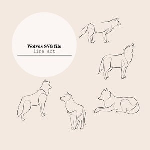 Lobos Line Art / Manada de lobos / Animales salvajes / Descarga digital / Archivo SVG de corte láser Archivo digital