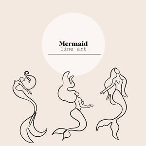 Mermaid Line Art | Mermaids Line Drawing | Line Digital File | Laser Cutting Instant Download | SVG, PNG, Ai file