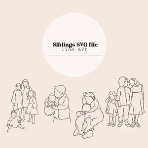 Siblings Line Art Pre Drawn| Daughter, Son, Boy Girl, Siblings, Children Line Drawing| Digital Download | Laser Cutting File |SVG file