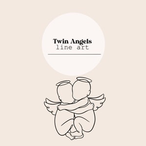 Twin Angel Baby Line Art / Twin Angel Wings Line Drawing / Neonato scala 1:1 Baby / Baby art / Download digitale Baby / SVG, PNG, Ai File