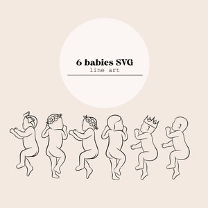 Baby Line Drawing 6 | Newborn Babies Line Drawing Digital File | Boy Girl Line Art Babies | Scale 1:1 Laser Cutting File | SVG file