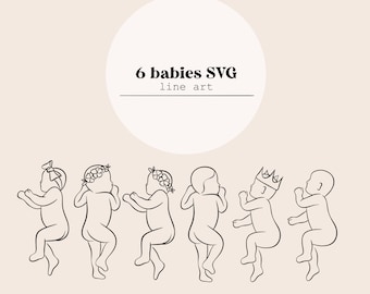 Baby Line Drawing 6 | Newborn Babies Line Drawing Digital File | Boy Girl Line Art Babies | Scale 1:1 Laser Cutting File | SVG file