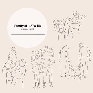 Family of 4 Line Art | Daughter, Son, Boy Girl, Twins, Siblings, Mother Father Line Drawing| Digital Download | Laser Cutting File |SVG file