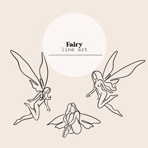 Fairy Line Art | Rysunek linii wróżek | Plik cyfrowy linii | Cięcie laserowe Natychmiastowe pobieranie | Plik SVG, PNG, Ai