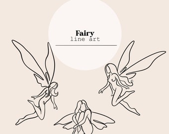 Fairy Line Art | Fairies Line Drawing | Line Digital File | Laser Cutting Instant Download | SVG, PNG, Ai file