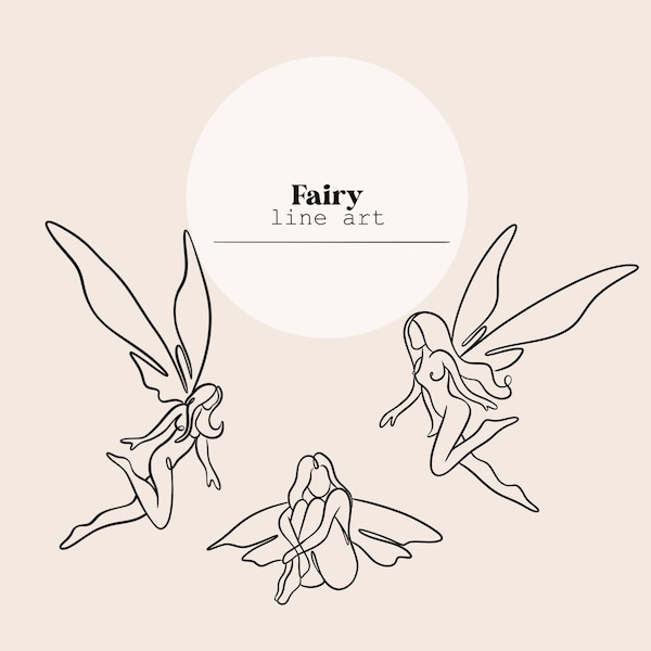 Fairy Line Art | Fairies Line Drawing | Line Digital File | Laser Cutting Instant Download | SVG, PNG, Ai file