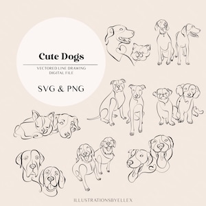 Hund Line Art | Hundewelpen Zeichnung | Süße Hunde Linie Digitale Datei | Laserschneiden Sofort Download | SVG- und PNG-Datei