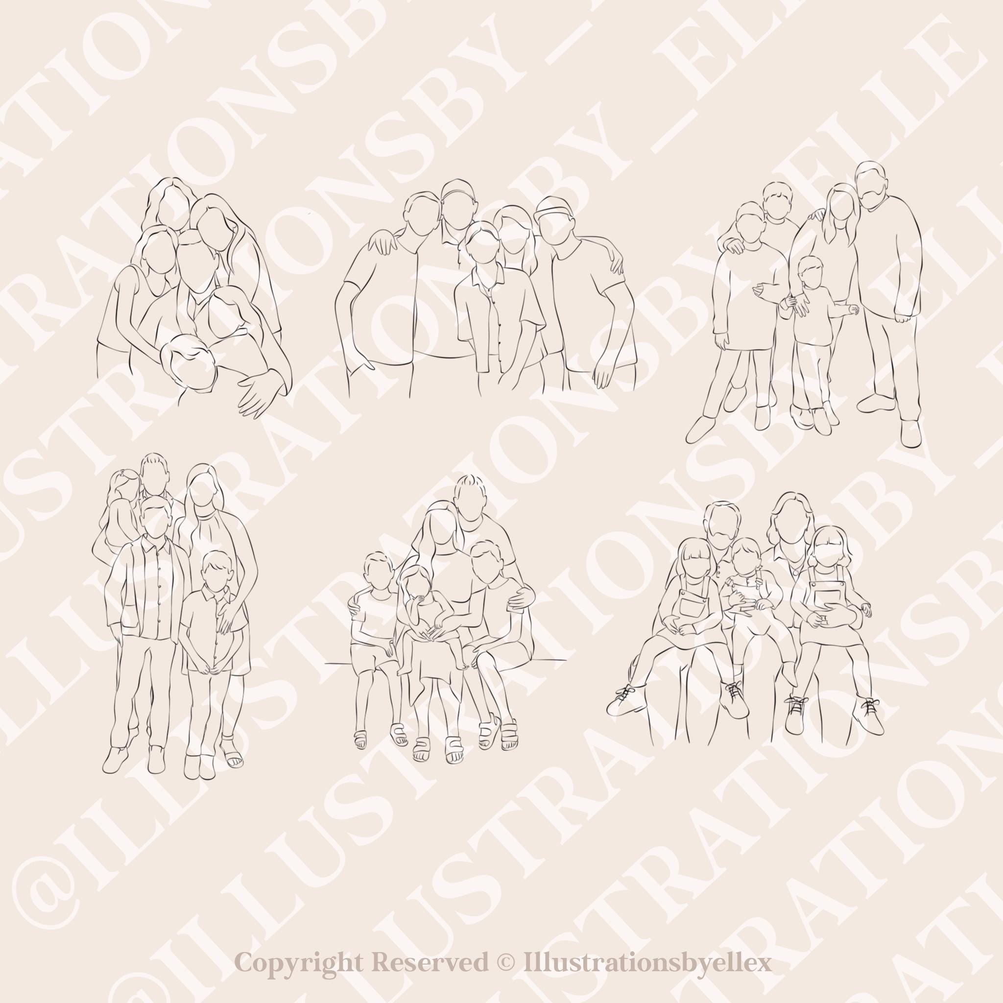 Two Family Line Family of 5 Line Art Listing Two| Daughter, Son, Boy Girl, Twins ...